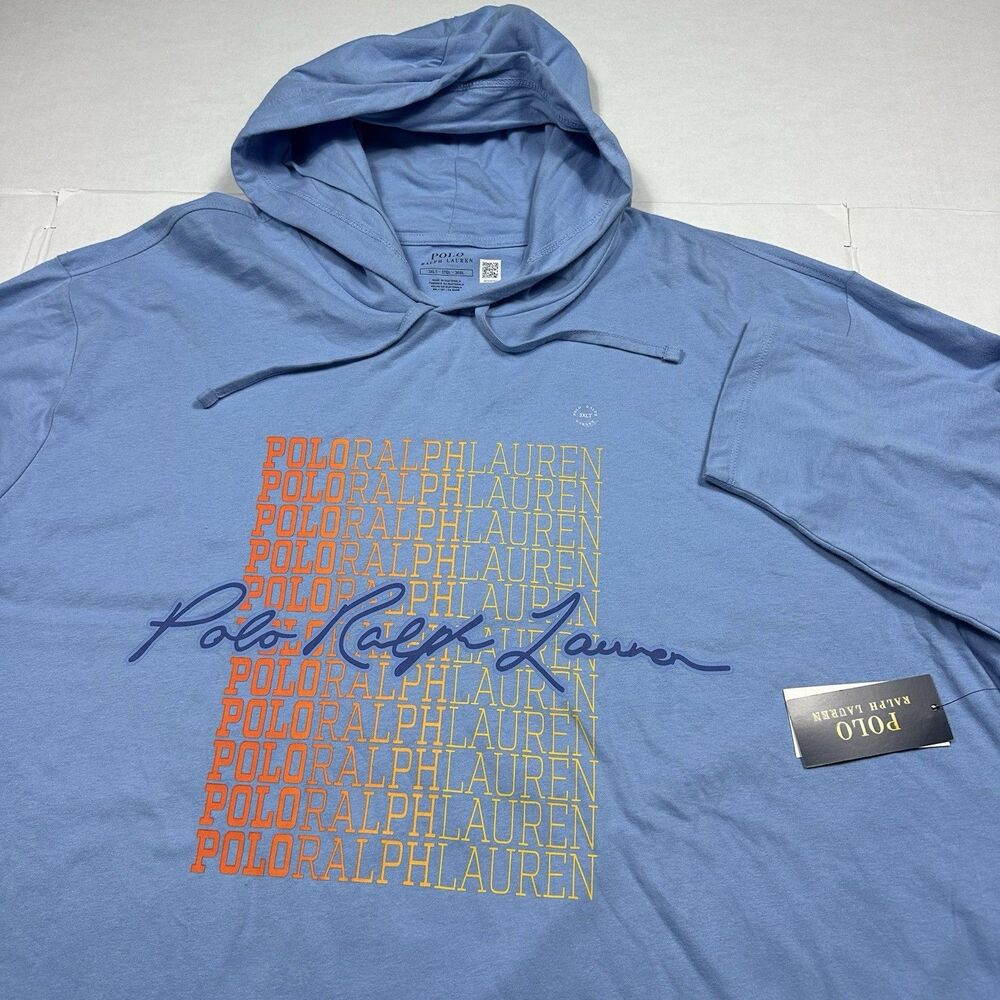 NWT Polo Ralph Lauren Print Shop Lightweight Hoodie Mens Blue Sweatshirt 3XLT